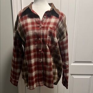 Blu Pepper Red and Brown Plaid Button Down Shirt